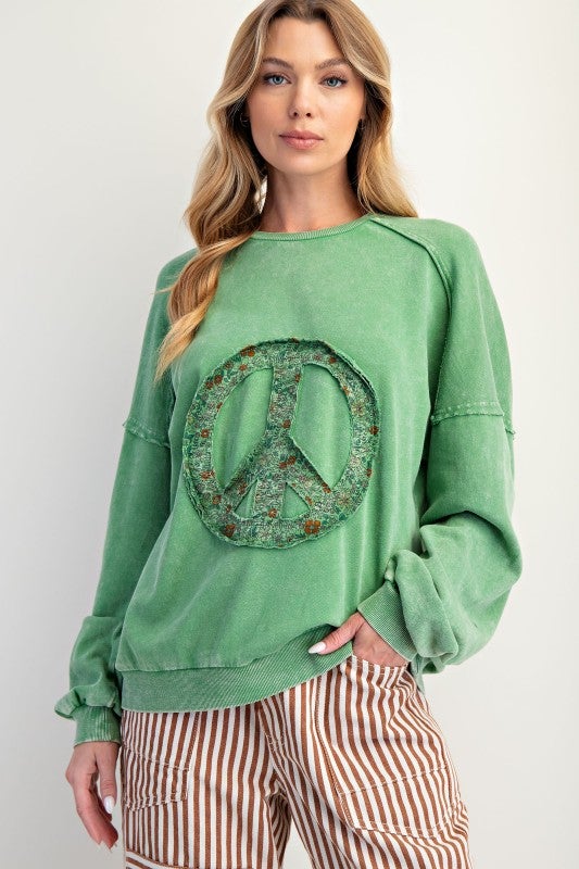 peace Peace Sign Pullover - Juniper Green | Blue Finery