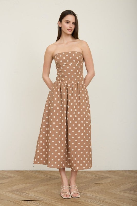 strapless brown polka dot dress Polka Dot Strapless Mini Dress L